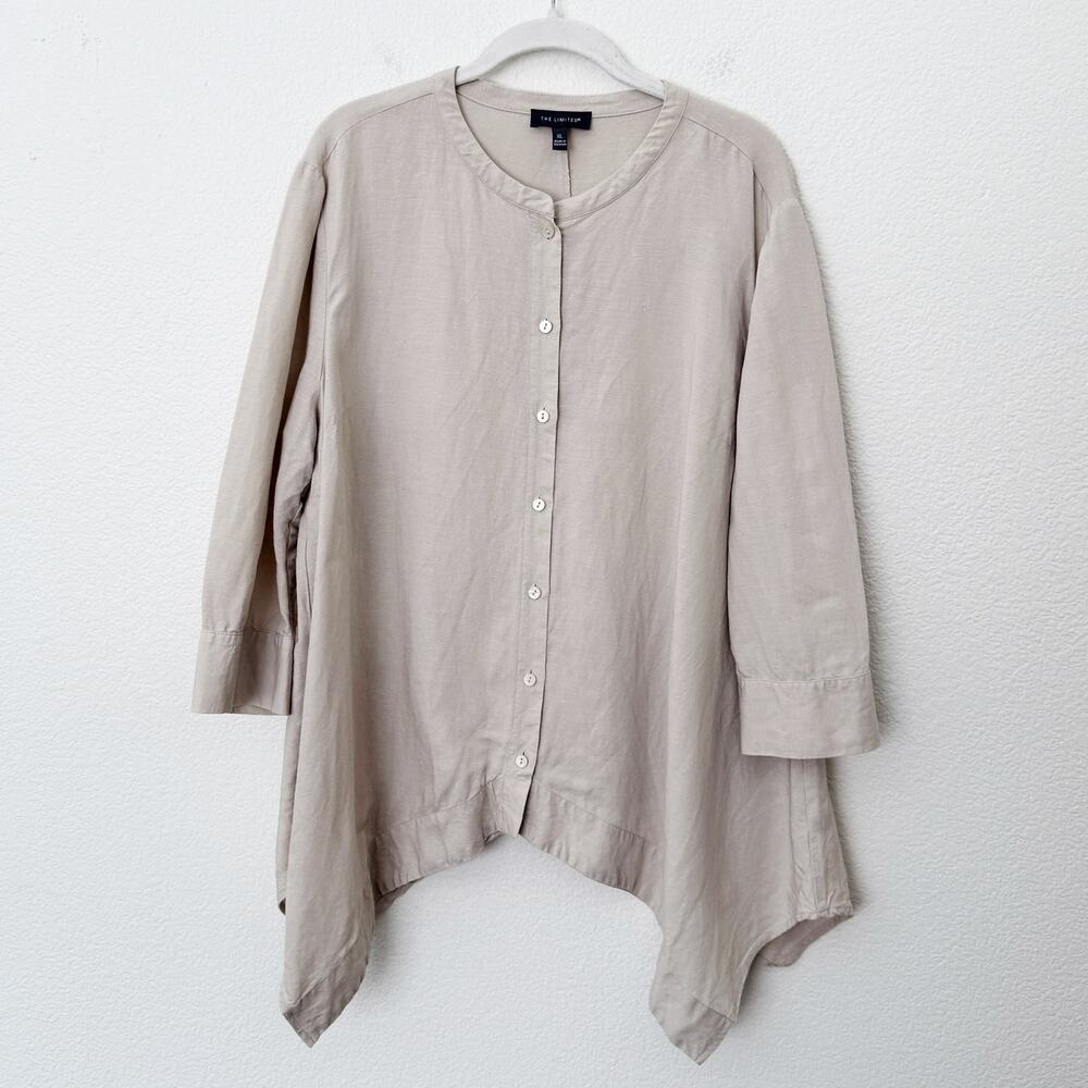 [The Limited] Neutral Linen Tan Crew Neck Button Down Tunic Shirt Lagenlook XL